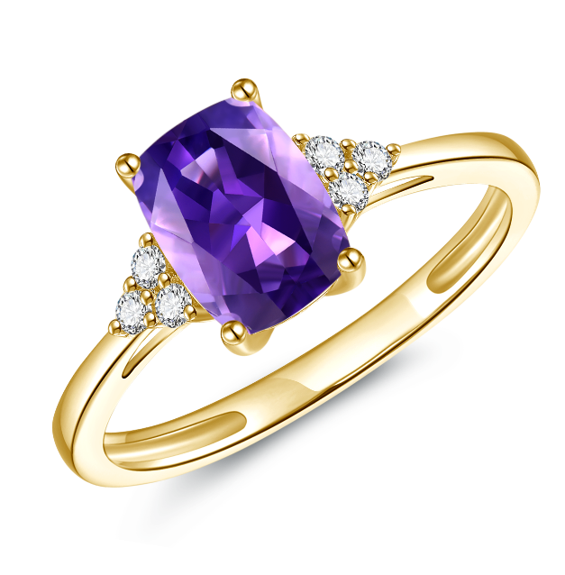 9YG AMETHYST & DIAMOND RING