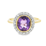 9YG AMETHYST & DIAMOND RING