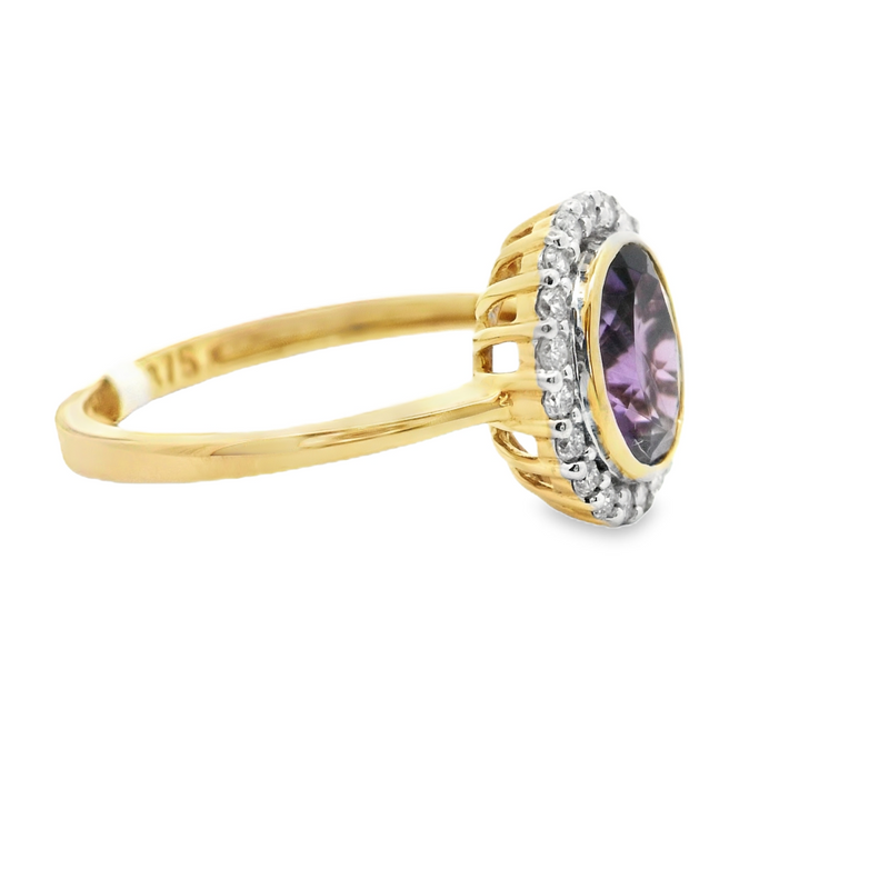 9YG AMETHYST & DIAMOND RING