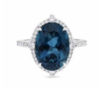 9CT WG LONDON BLUE TOPAZ & DIAMOND RING