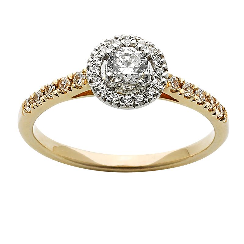 18CT Y/W DIAMOND HALO ENGAGEMENT RING