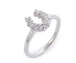 SS CZ SET HORSESHOE RING - SIZE L