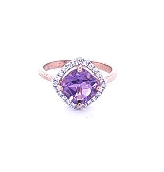 9RG AMETHYST & DIAMOND RING