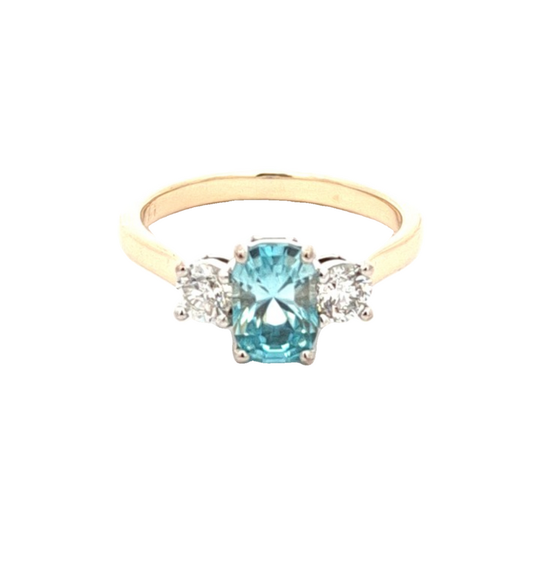 9YG/WG BLUE ZIRCON & DIAMOND RING