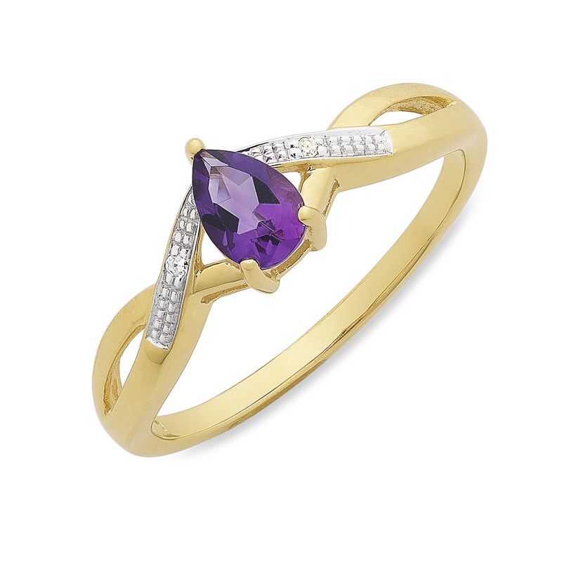 9YG AMETHYST & DIAMOND RING