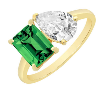 9CT YG CREATED EMERALD/CZ RING