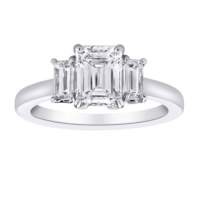 14CT WHITE GOLD 2.00CT EMERALD CUT DIAMOND TRILOGY RING