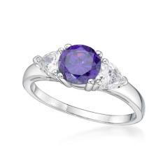 STERLING SILVER  AMETHYST AND CUBIC ZIRCONIA RING