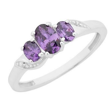 STERLING SILVER DIAMOND & AMETHYST RING