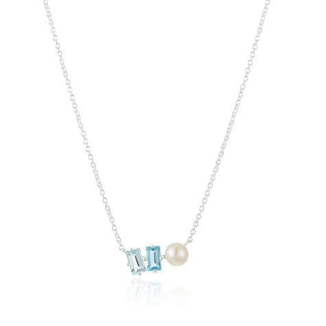 SS NECKLACE WITH PEARL AND TOPAZ