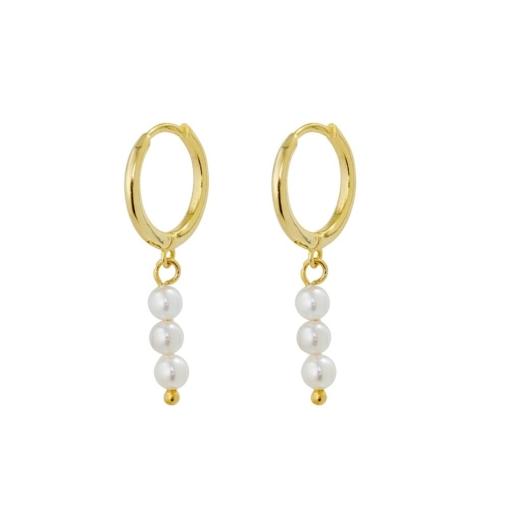 STERLING SILVER GOLD PLATED HUGGIE EARRINGS WITH PEARLS