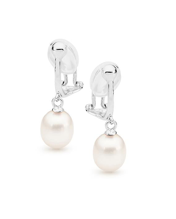 STERLING SILVER FRESHWATER PEARL CLIP ON DANGLE EARRING