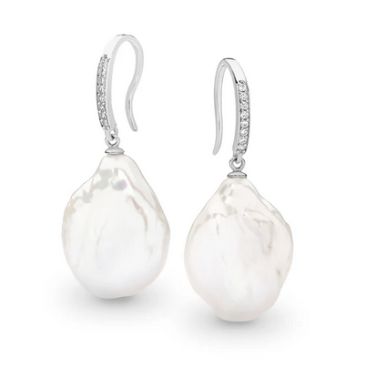 STERLING SILVER FRESHWATER COIN PEARL EARRINGS