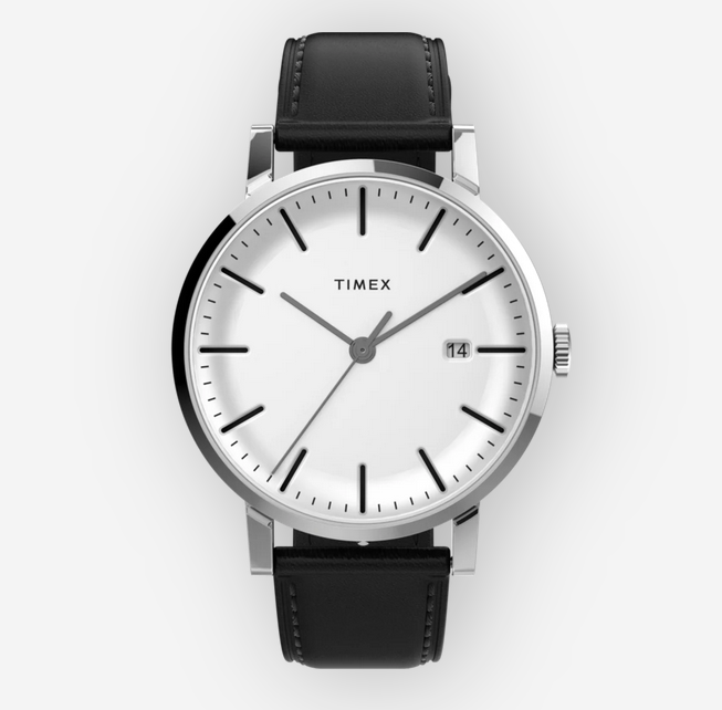 TIMEX WHT FACE BLK LEATHER