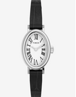 TIMEX CAVATINA SLV BLK LEATHER STRAP WATCH