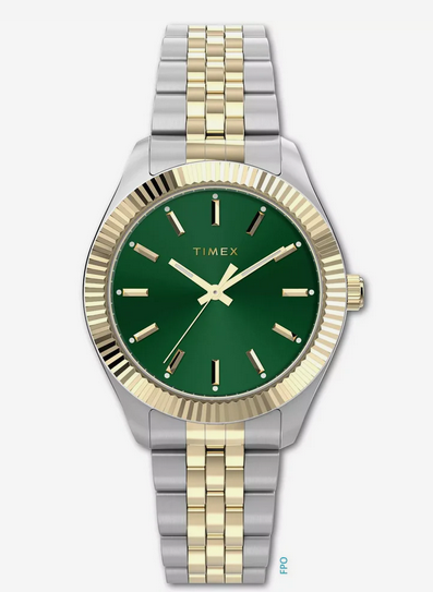 TIMEX LEGACY 36MM TWO TONE CASE AND BRACELET WITH GREEN DIAL