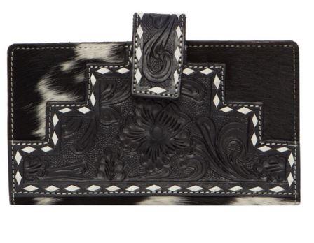 COWHIDE SLIM BUTTON WALLET BLACK AND WHITE