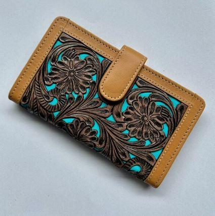 TAN TURQUOISE LEATHER WALLET