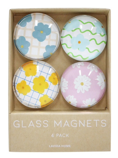 LARGE SET GLASS MAGNETS - FLOWER POWER