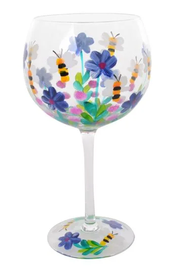 GLASS - HANDPAINTED BEES & FLOWERS