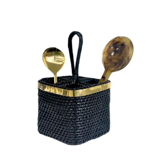 BLACK & GOLD CUTLERY CADDY