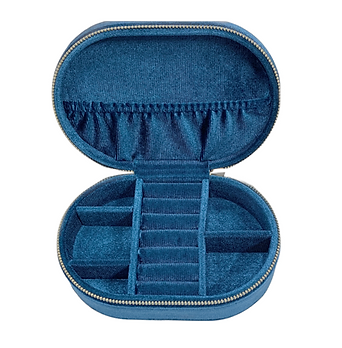 BLUE VELVET OVAL JEWELLERY BOX