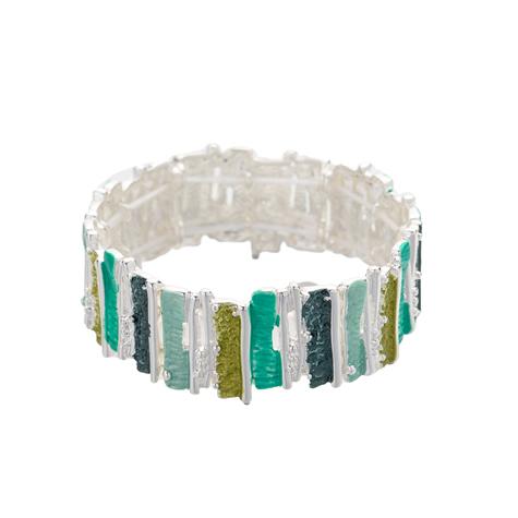 WIDE SILVER & MULTI GREEN TONED BRACELET