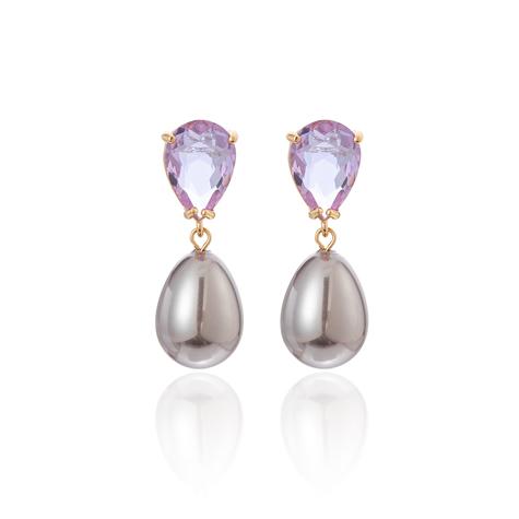 LAVENDER PEAR CRYSTAL IMI PEARL EARRINGS