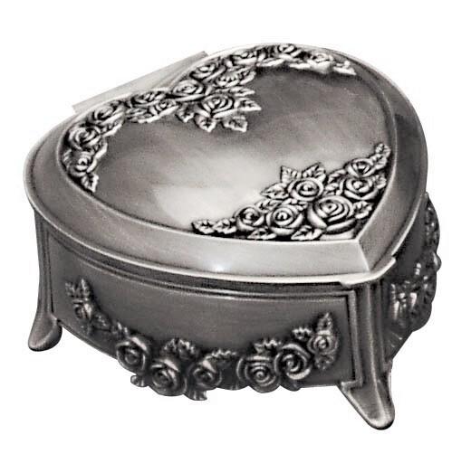 PEWTER HEART & ROSES JEWELLERY BOX