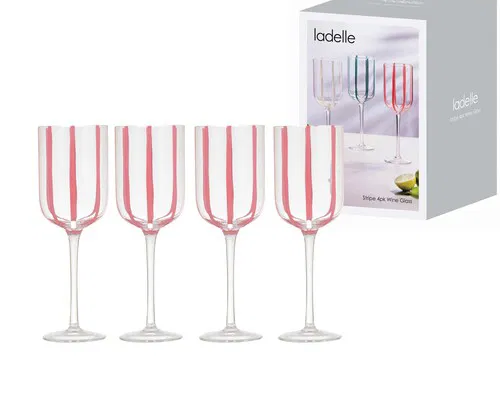 STRIPE PINK 4PK WINE GLASSES