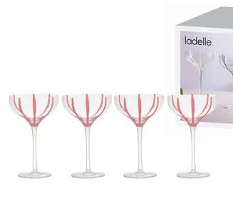 STRIPE PINK 4 PACK COUPE GLASSES