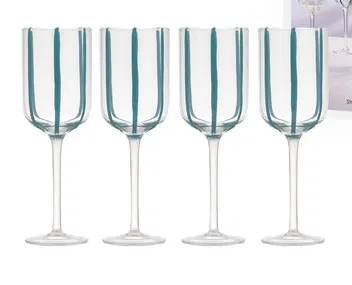 STRIPE TEAL 4PK WINE GLASSES