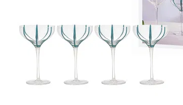 STRIPE TEAL 4PK COUPE GLASSES