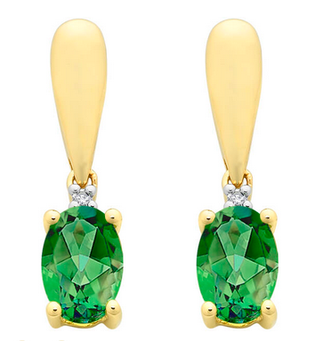 9CT YG CREATED EMERALD EARRINGS