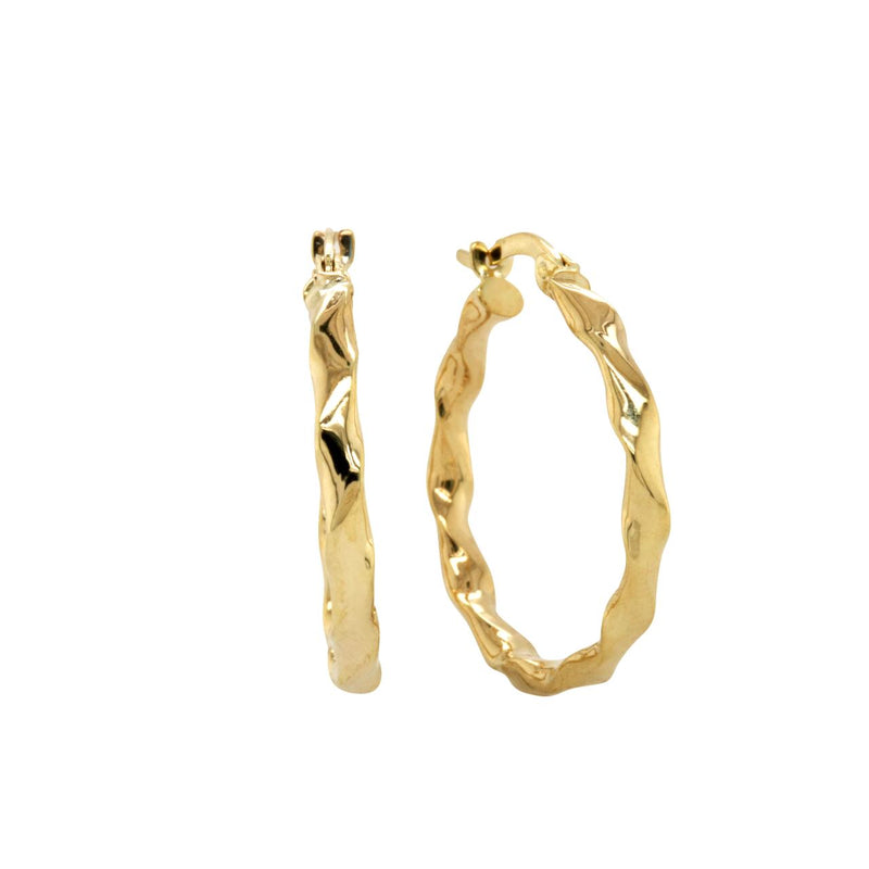 9YG & SS BONDED FACETED HOOP EARRINGS