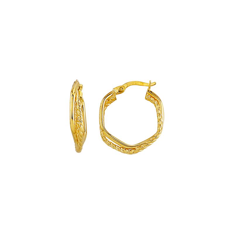 SS/9YG TRIPLE HEXAGONAL HOOP EARRINGS