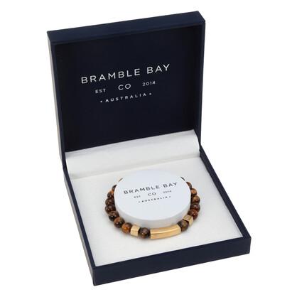 TIGERS EYE & GOLD MATTE MENS BRACELT