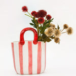 PINK STRIPE HANDBAG VASE 23CM