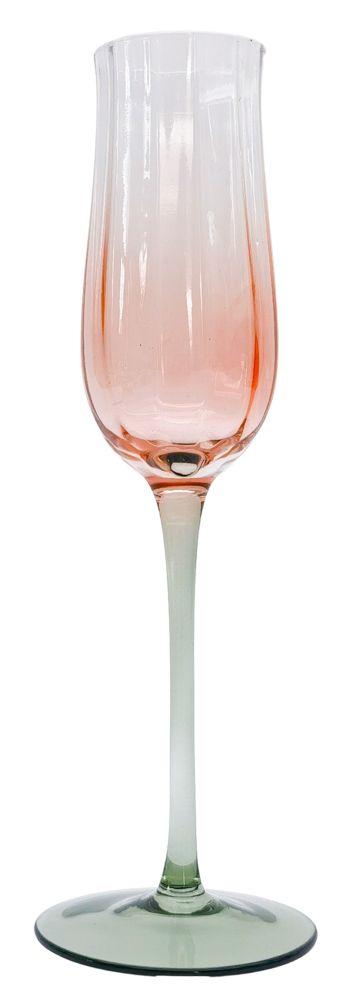 TULIP CHAMPAGNE GLASS PINK & GREEN SET OF 2