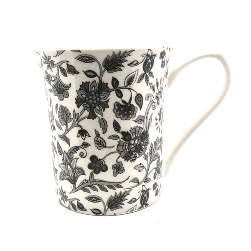 QUEENS FINE BONE CHINA MUG - WHITE GREY STORY