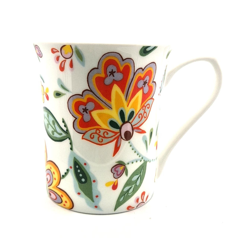 QUEENS FINE BONE CHINA MUG - YELLOW FLORALS HIPPY MUG