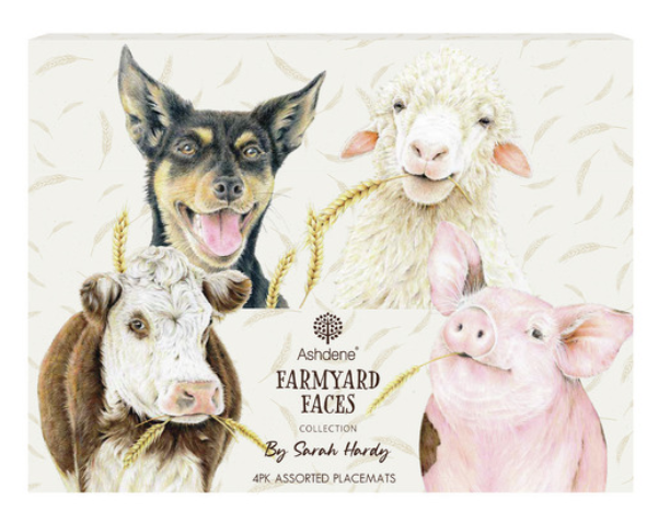 FARMYARD FACES ASSORTED 4PK PLACEMATS