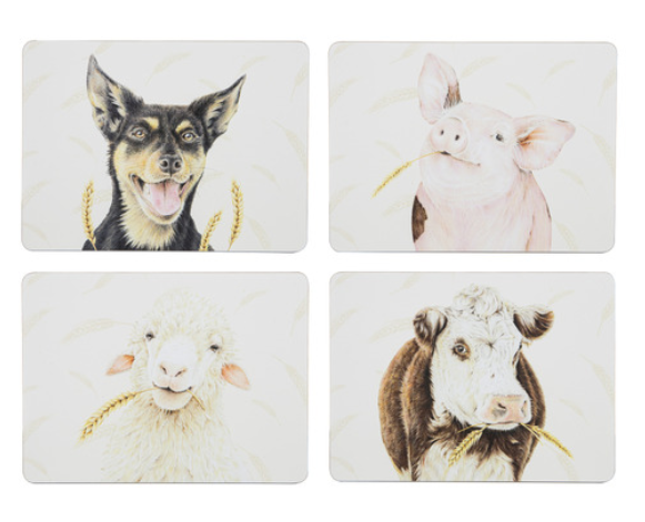 FARMYARD FACES ASSORTED 4PK PLACEMATS