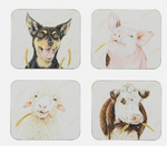 FARMYARD FACES ASSORTED 4PK COASTERS