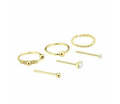 STERLING SILVER GOLD PLATED MIXED NOSE JEWELLERY SET