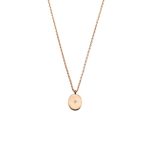 STERLING SILVER ROSE GOLD PLATED  OVAL PENDANT NECKLACE WITH CZ