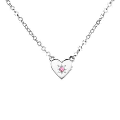 STERLING SILVER HEART NECKLACE SET WITH PINK CUBIC ZIRCONIA