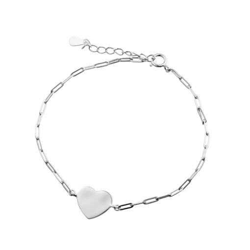 STERLING SILVER  FLAT HEART PAPERCLIP BRACELET