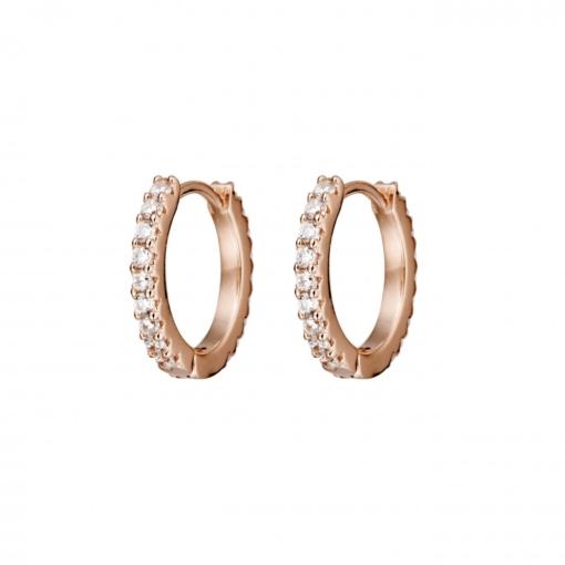 STERLING SILVER ROSE GOLD PLATED CUBIC ZIRCONIA SET HUGGIE EARRINGS