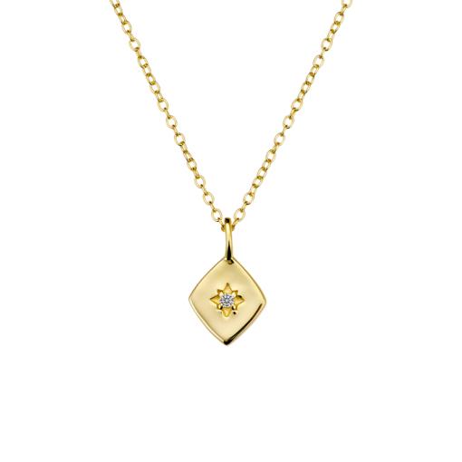 STERLING SILVER GOLD PLATED DIAMOND SHAPED PENDANT NECKLACE